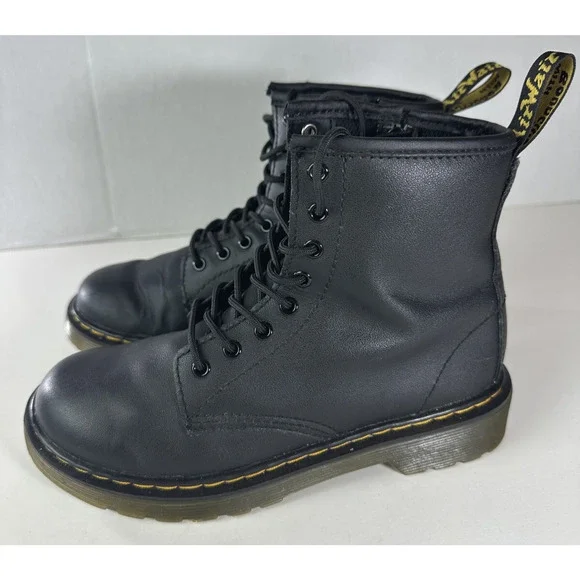 Dr. Martens Junior 1460 Softy T Black Leather Lace-Up Side Zip Boots Kids Size 2 - Picture 11 of 14